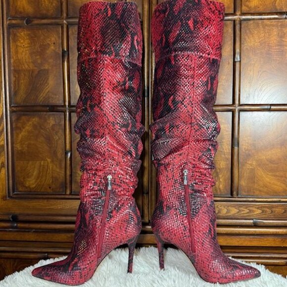 Jessica Simpson Loury Wicked Red Nuevo Stretch Python Textured Faux Leather Boot - Picture 4 of 15
